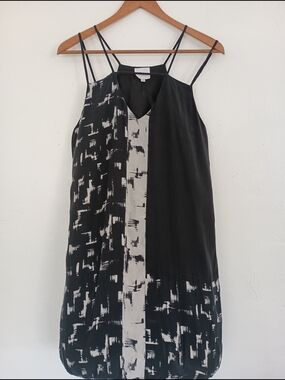 Parker 100% Silk Black & White Panel Slip Dress